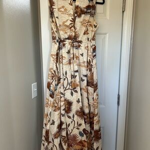 Spartina Floral Print Sleeveless Maxi Dress - Beige and Brown